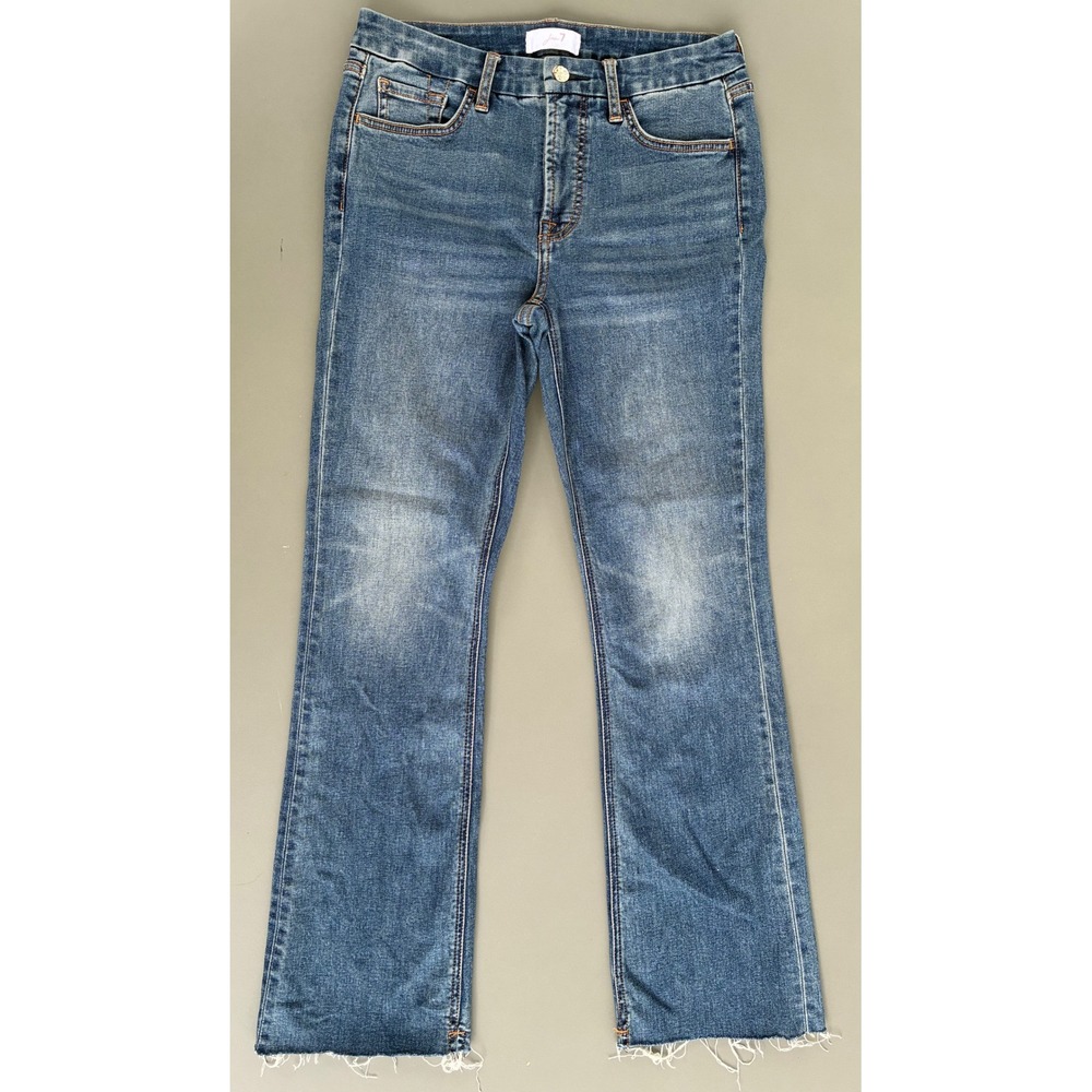 Jen7 by 7 For All Mankind High Rise Crop Bootcut Jeans Raw Hem Blue Size 4